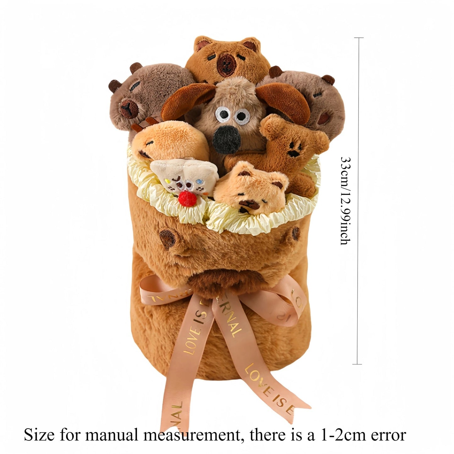Capybara Plush Bouquet - Cute Stuffed Toy Bucket - Great Gift for Valentines Day