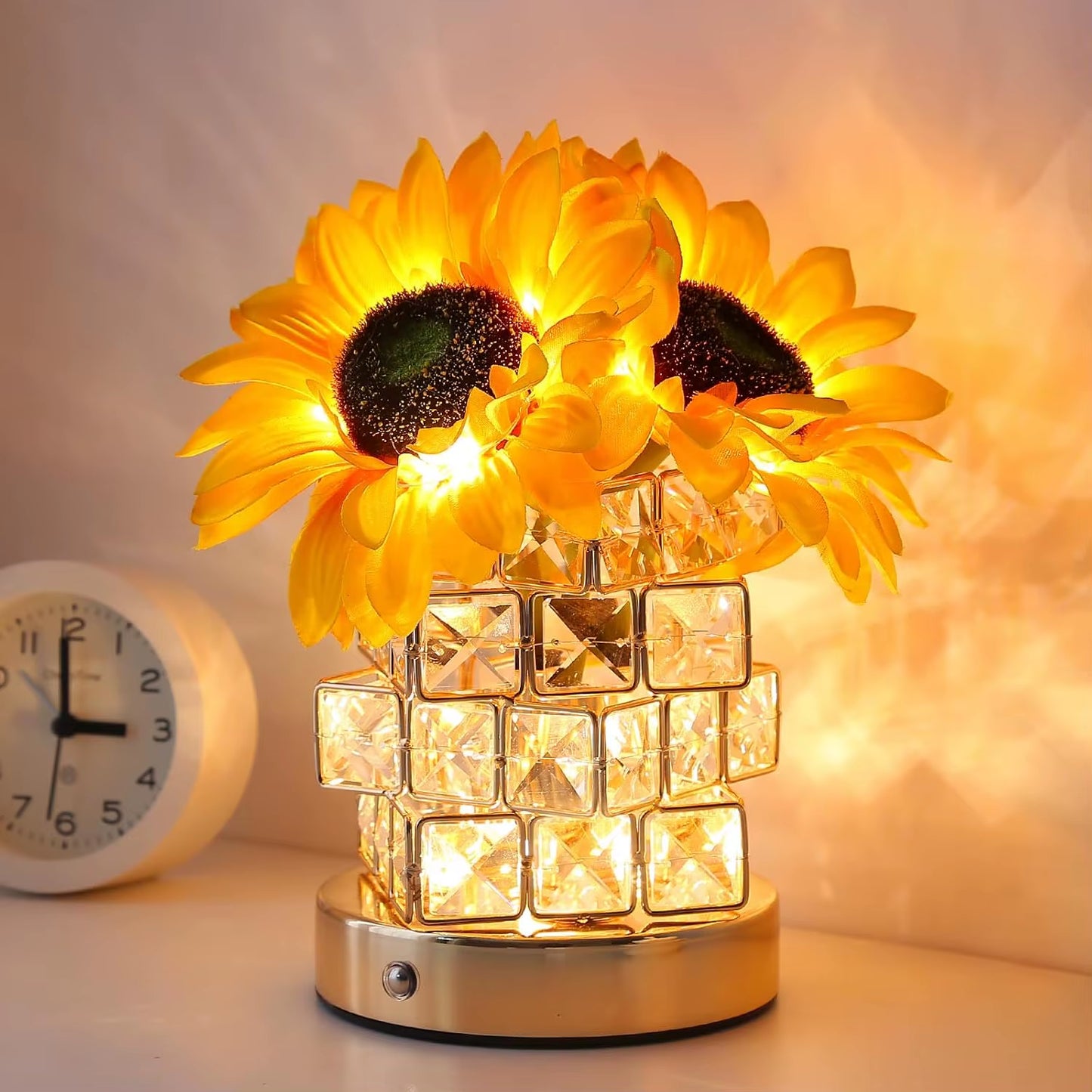 Nightstand Table Lamp Rechargeable Bedroom Bedside Decorative Lamp Crystal Flower Rose for Girl Valentine'S Day Birthday Gift
