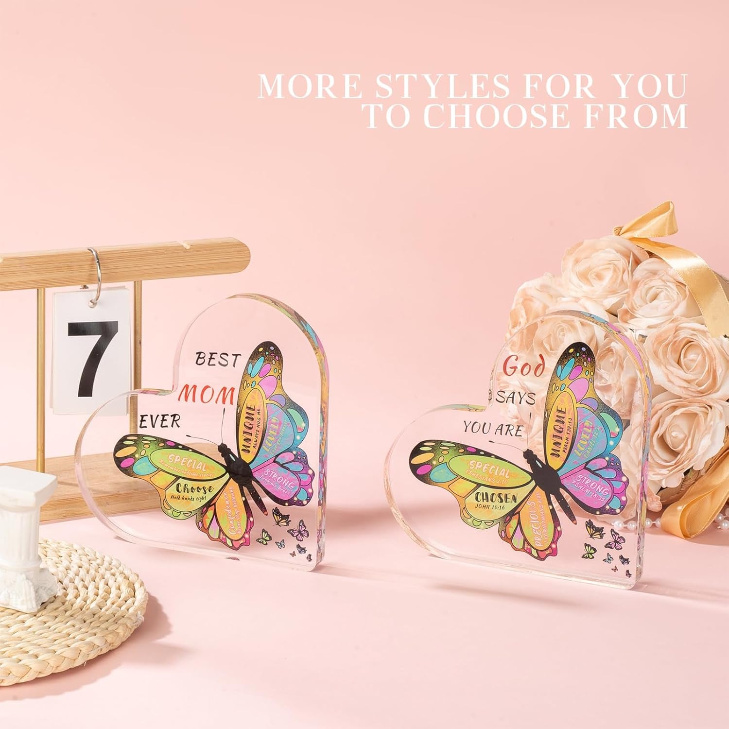 Butterfly Desk Decoration Gifts for Mom – Best Mom Ever Acrylic Plaque from Daughter & Son | Birthday, Christmas, Anniversary & Mother’s Day Gift for Mom