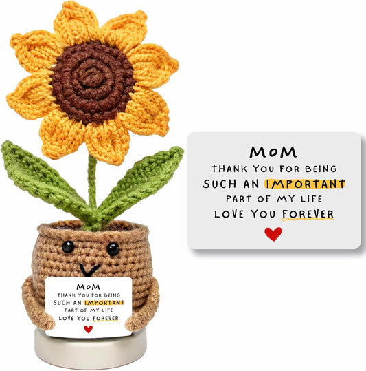 Handmade Crochet Sunflower for Mom – Mother’s Day & Birthday Gifts for Moms from Daughter or Son | Positive Inspirational Plush Flower Keepsake