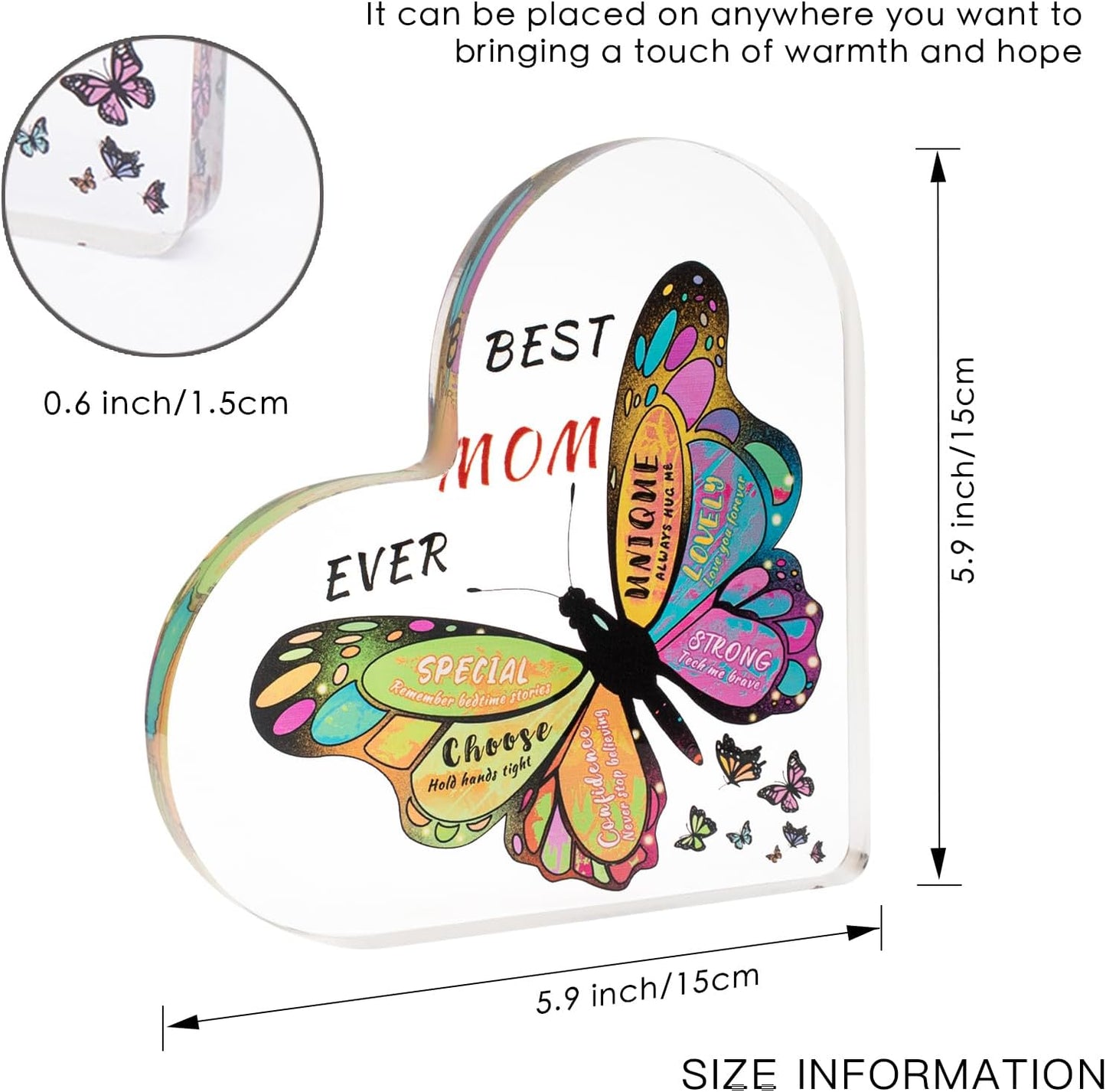 Butterfly Desk Decoration Gifts for Mom – Best Mom Ever Acrylic Plaque from Daughter & Son | Birthday, Christmas, Anniversary & Mother’s Day Gift for Mom