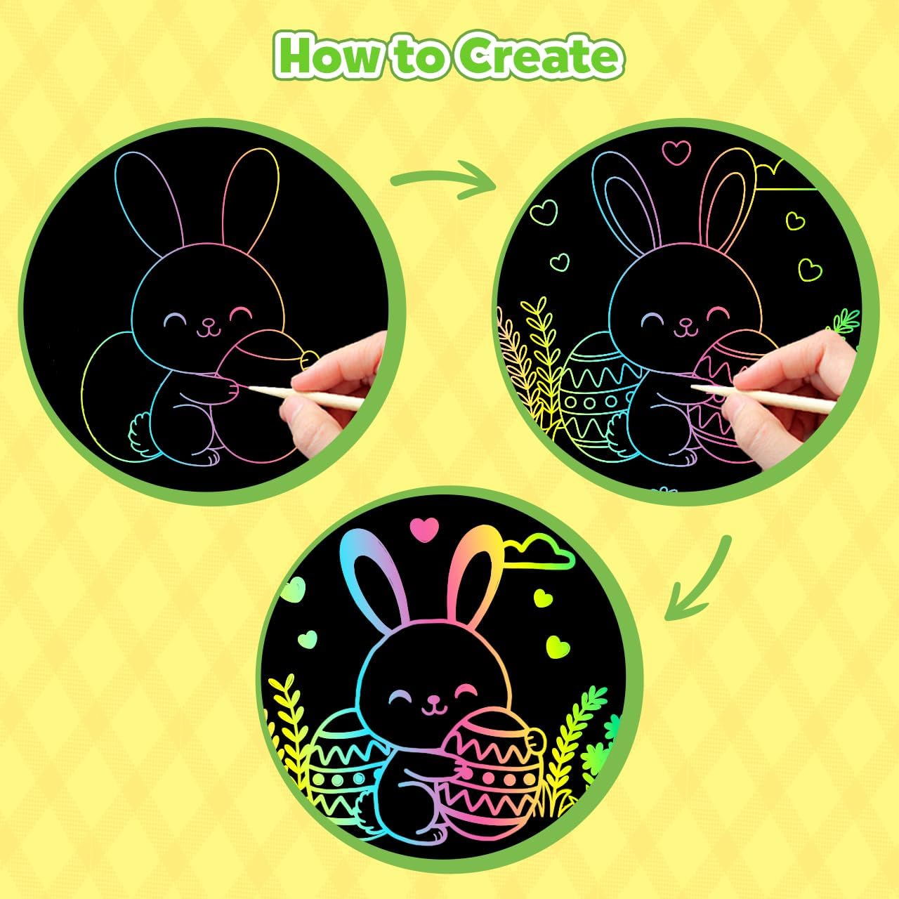 100PCS Easter Rainbow Scratch Paper Art Set for Kids – Easter Basket Stuffers Arts & Crafts Gifts for Boys & Girls Ages 4–8, 8–12, Scratch Art Birthday Party Favors Activities