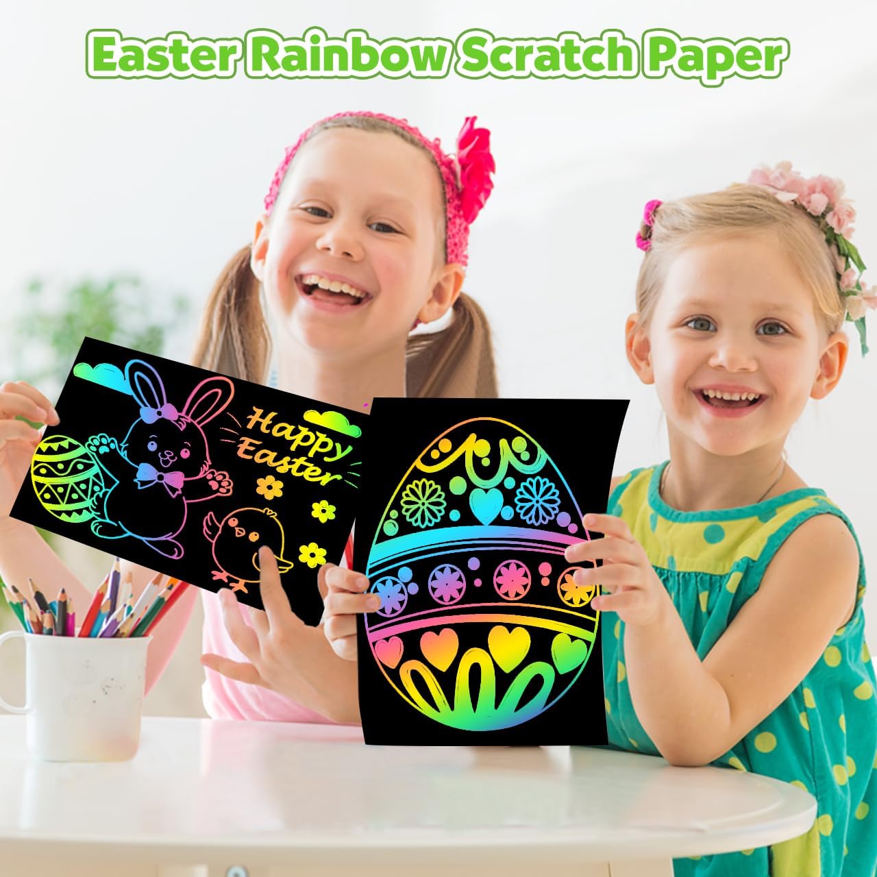 100PCS Easter Rainbow Scratch Paper Art Set for Kids – Easter Basket Stuffers Arts & Crafts Gifts for Boys & Girls Ages 4–8, 8–12, Scratch Art Birthday Party Favors Activities