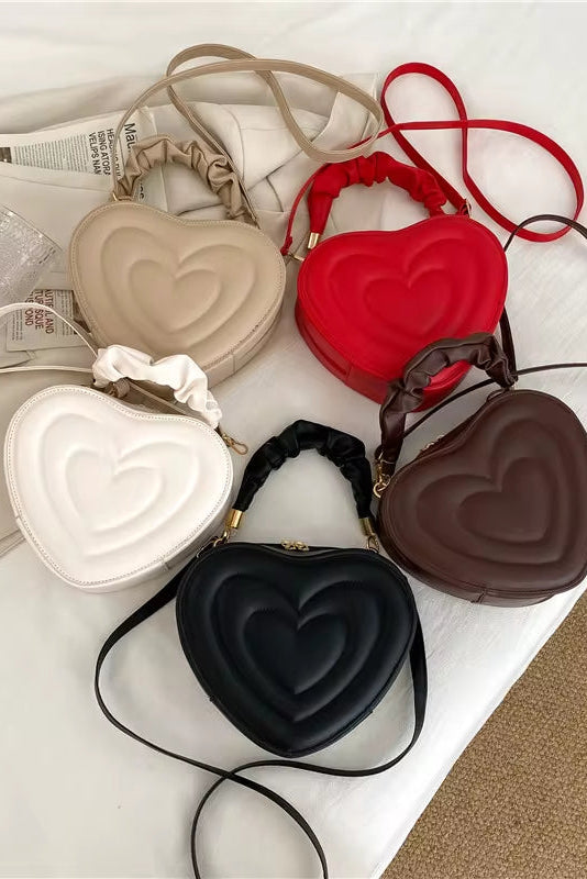 Fashion Love Heart Shape Shoulder Bag Small Handbags Designer Crossbody Bags for Women Solid Pu Leather Top Handle Bag