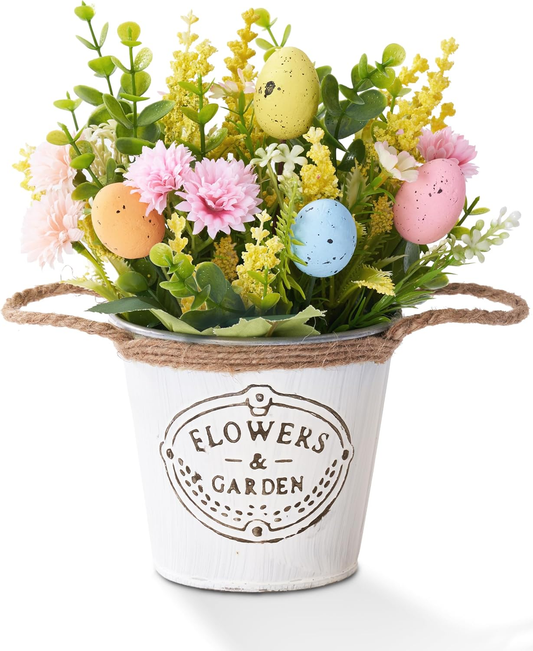Easter Table Decorations – Farmhouse Spring Centerpiece with Eggs & Artificial Flowers