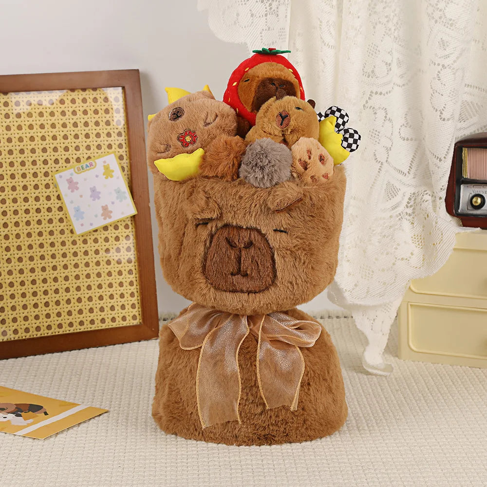Capybara Plush Bouquet - Cute Stuffed Toy Bucket - Great Gift for Valentines Day