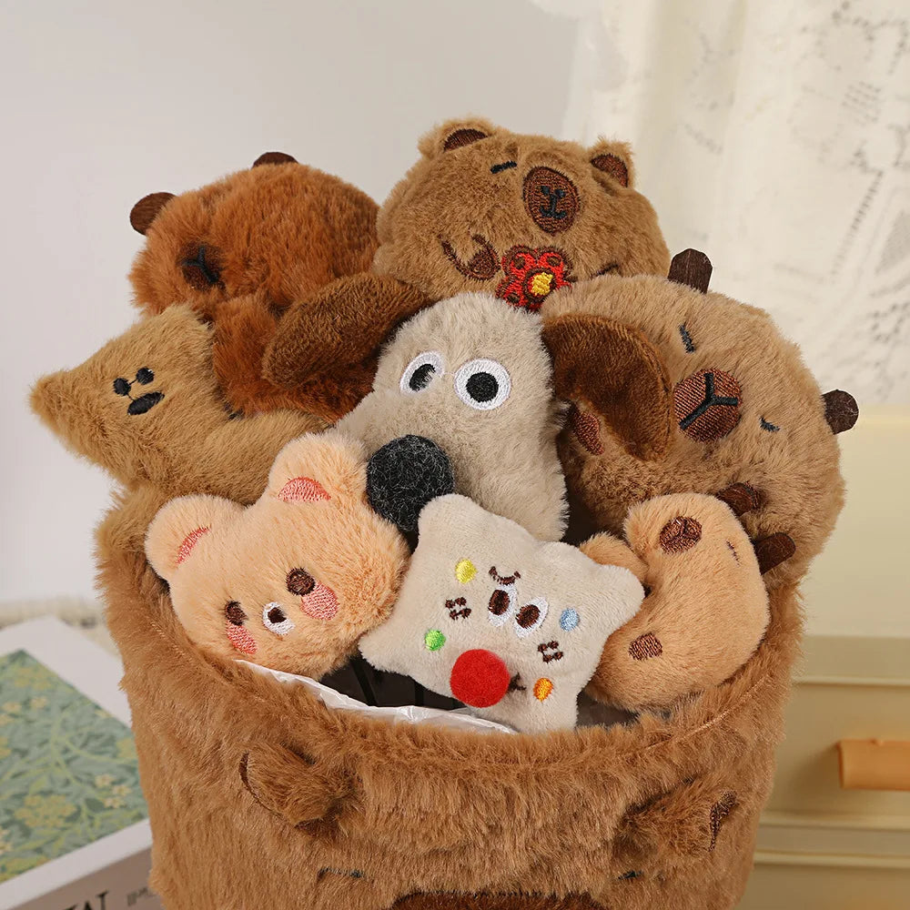 Capybara Plush Bouquet - Cute Stuffed Toy Bucket - Great Gift for Valentines Day