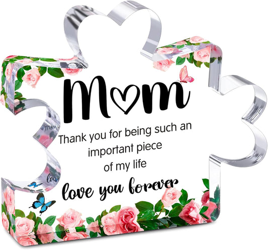 Personalized Acrylic Puzzle Piece Plaque for Mom – Mother’s Day Gifts for Mom, Grandma & Wife from Daughter, Son & Husband | Engraved Desk Decor for Birthday, Anniversary & Christmas