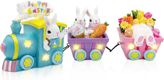 Lighted Easter Train Decor with Bunny – Easter Table Centerpiece Decoration