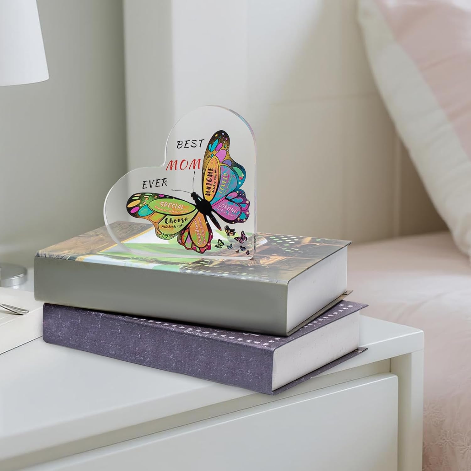 Butterfly Desk Decoration Gifts for Mom – Best Mom Ever Acrylic Plaque from Daughter & Son | Birthday, Christmas, Anniversary & Mother’s Day Gift for Mom