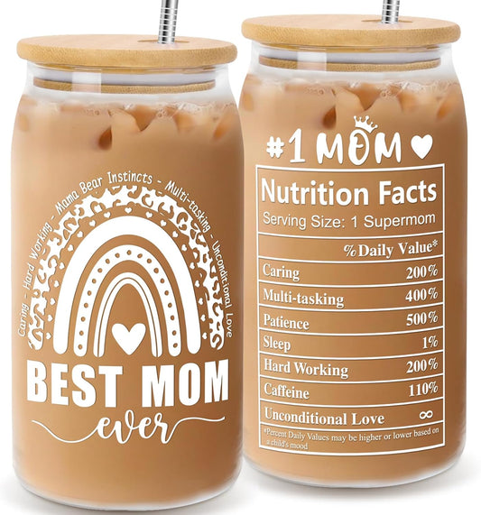 16oz Personalized Can Glass Cup for Mom – Mother’s Day Gifts from Daughter & Son | Cute Gift for Mama, Stepmom, Mother-in-Law & Wife | Birthday, Anniversary & Bonus Mom Present