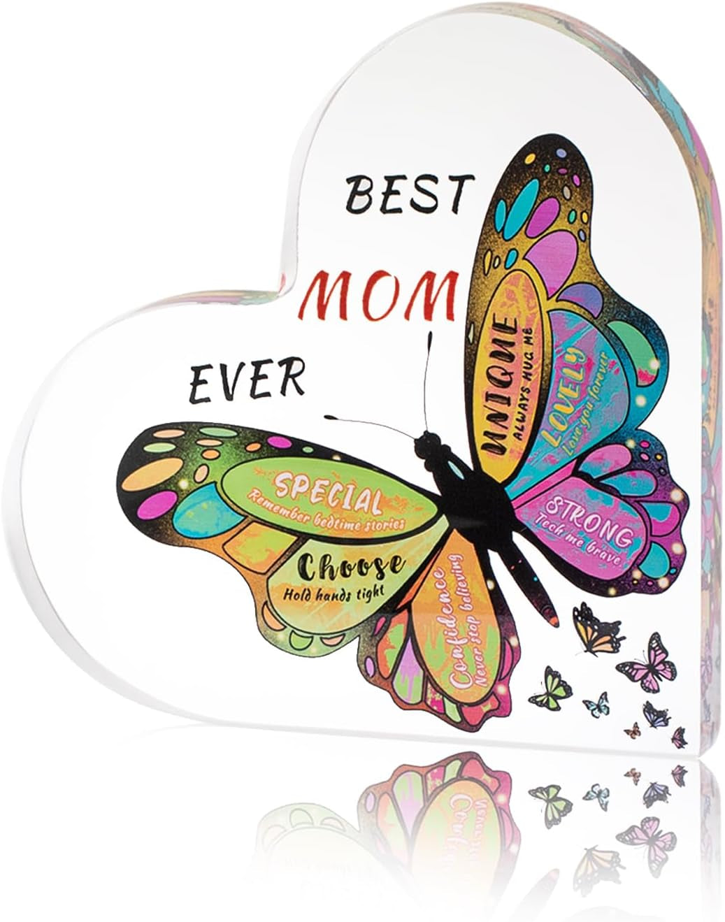 Butterfly Desk Decoration Gifts for Mom – Best Mom Ever Acrylic Plaque from Daughter & Son | Birthday, Christmas, Anniversary & Mother’s Day Gift for Mom